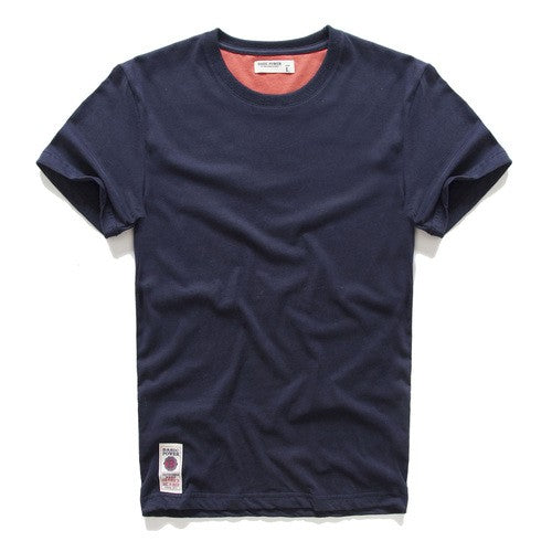Camiseta masculina de algodão cor sólida t camisa masculina causal o-pescoço