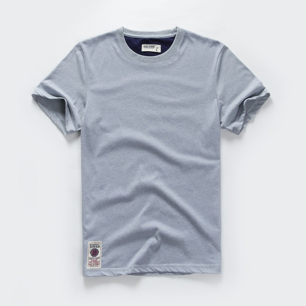 Camiseta masculina de algodão cor sólida t camisa masculina causal o-pescoço