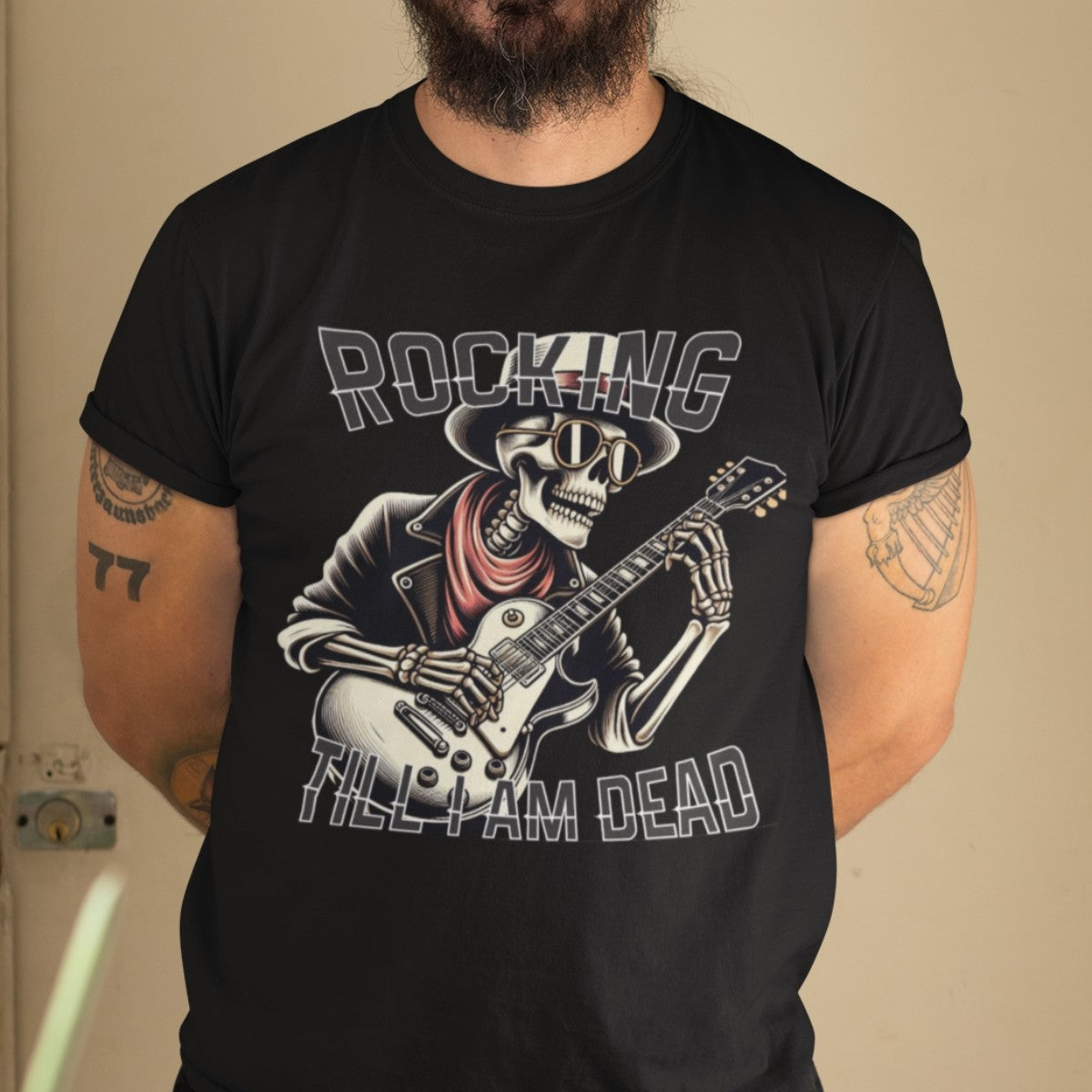 Camiseta Masculina GuGi Rocking Esqueleto Rockeiro Caveira Tocando Guitarra
