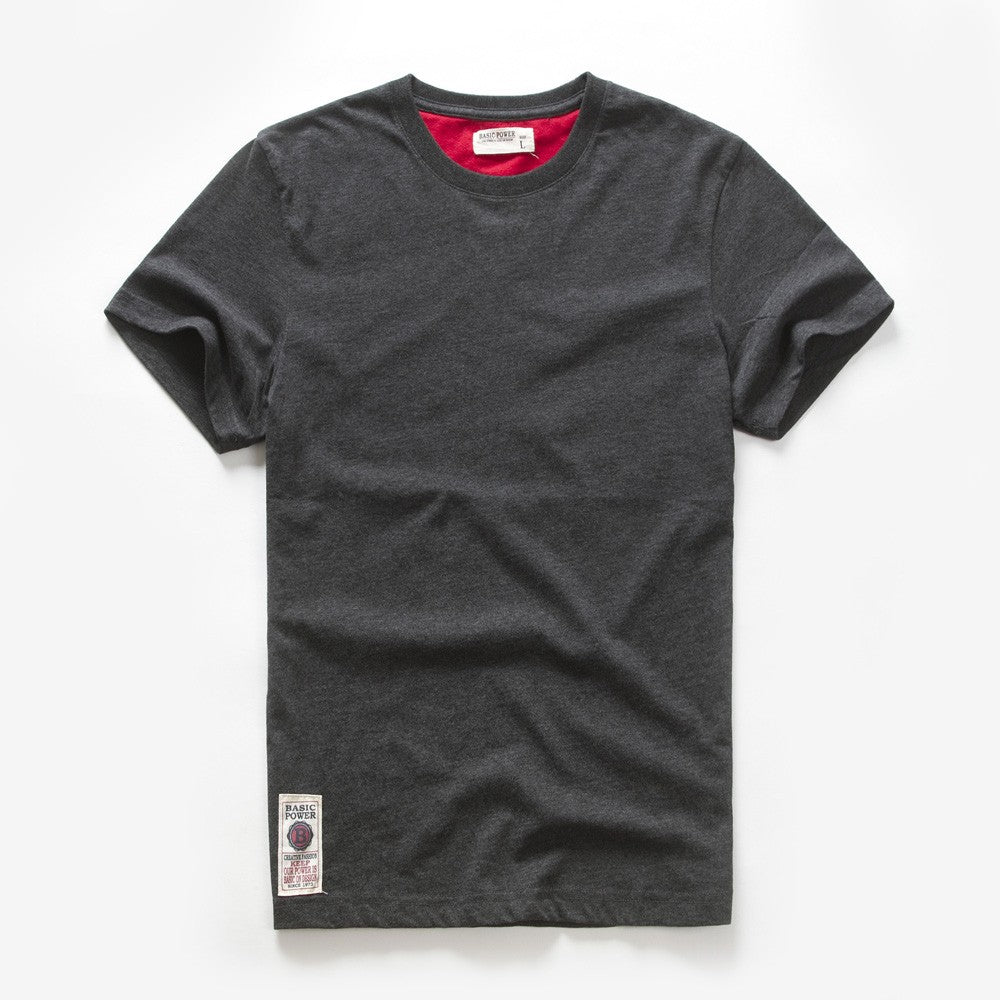 Camiseta masculina de algodão cor sólida t camisa masculina causal o-pescoço