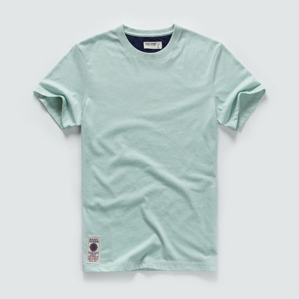 Camiseta masculina de algodão cor sólida t camisa masculina causal o-pescoço
