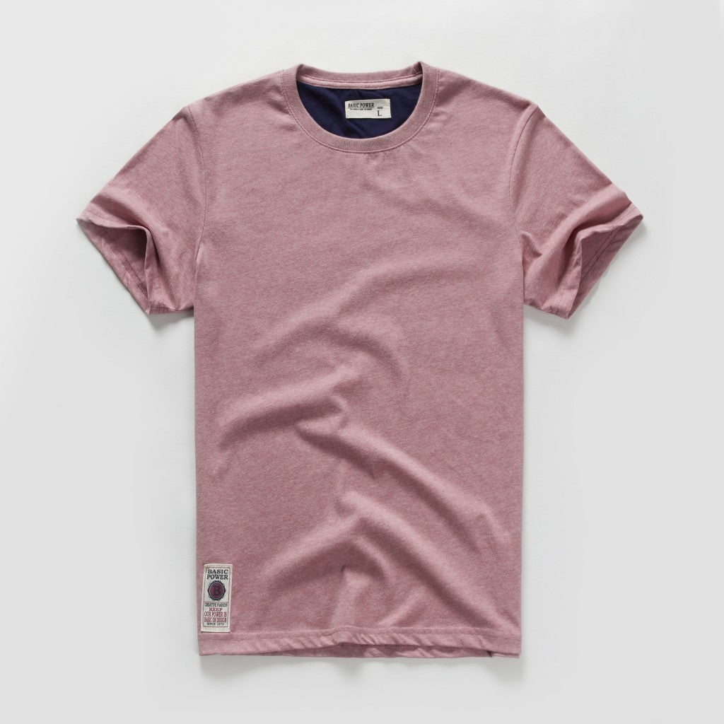 Camiseta masculina de algodão cor sólida t camisa masculina causal o-pescoço