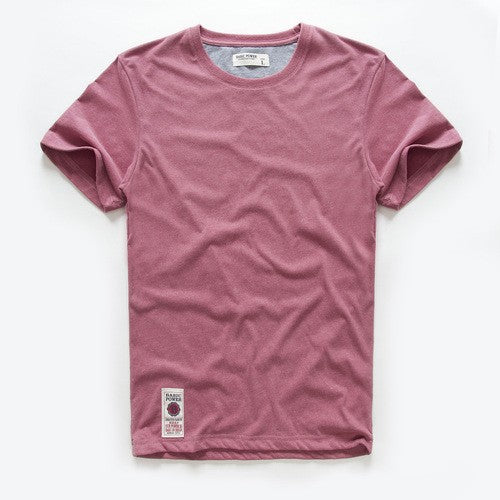 Camiseta masculina de algodão cor sólida t camisa masculina causal o-pescoço