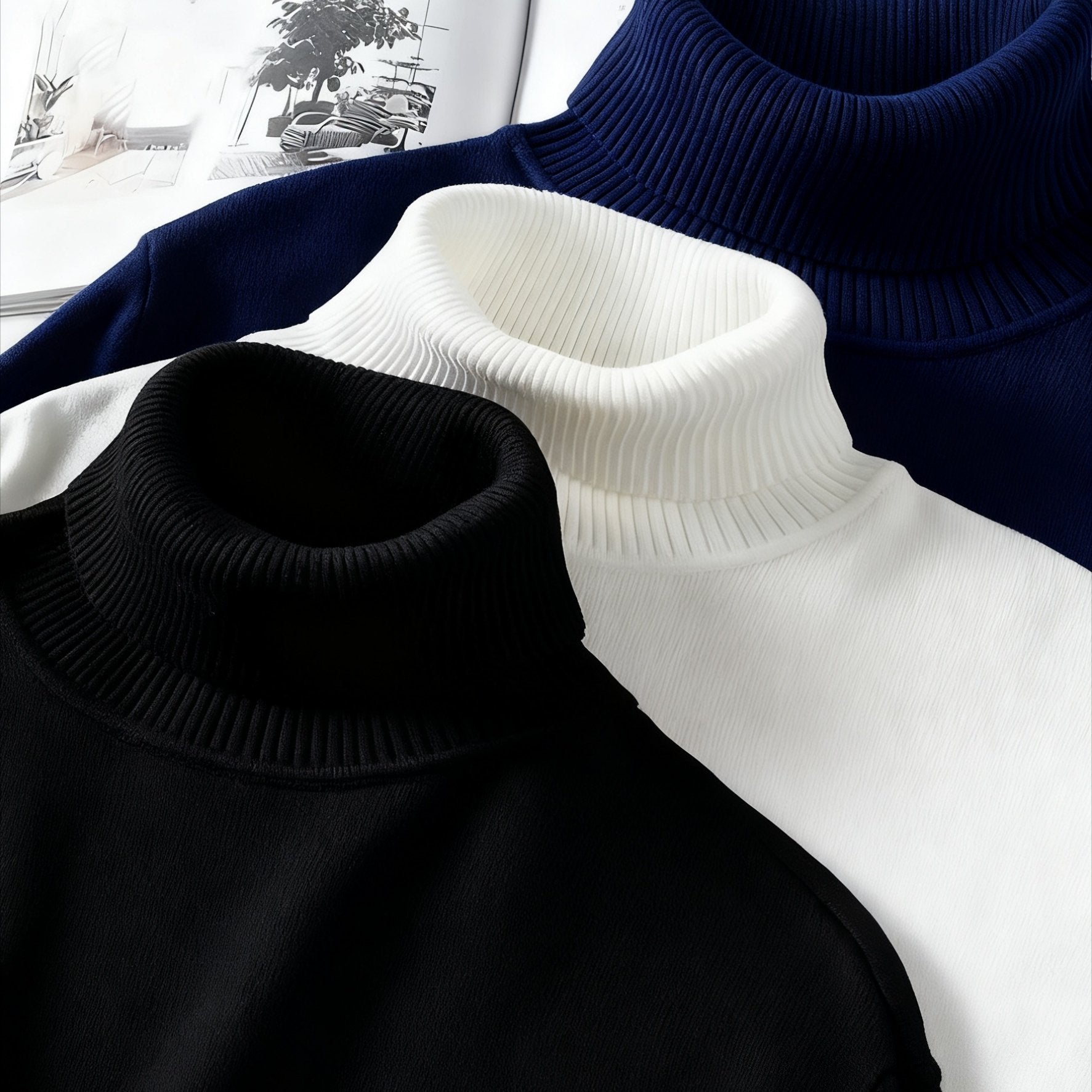 3 maglioni Pescara da uomo a collo alto - Maglioni invernali morbidi e caldi, top minimalisti