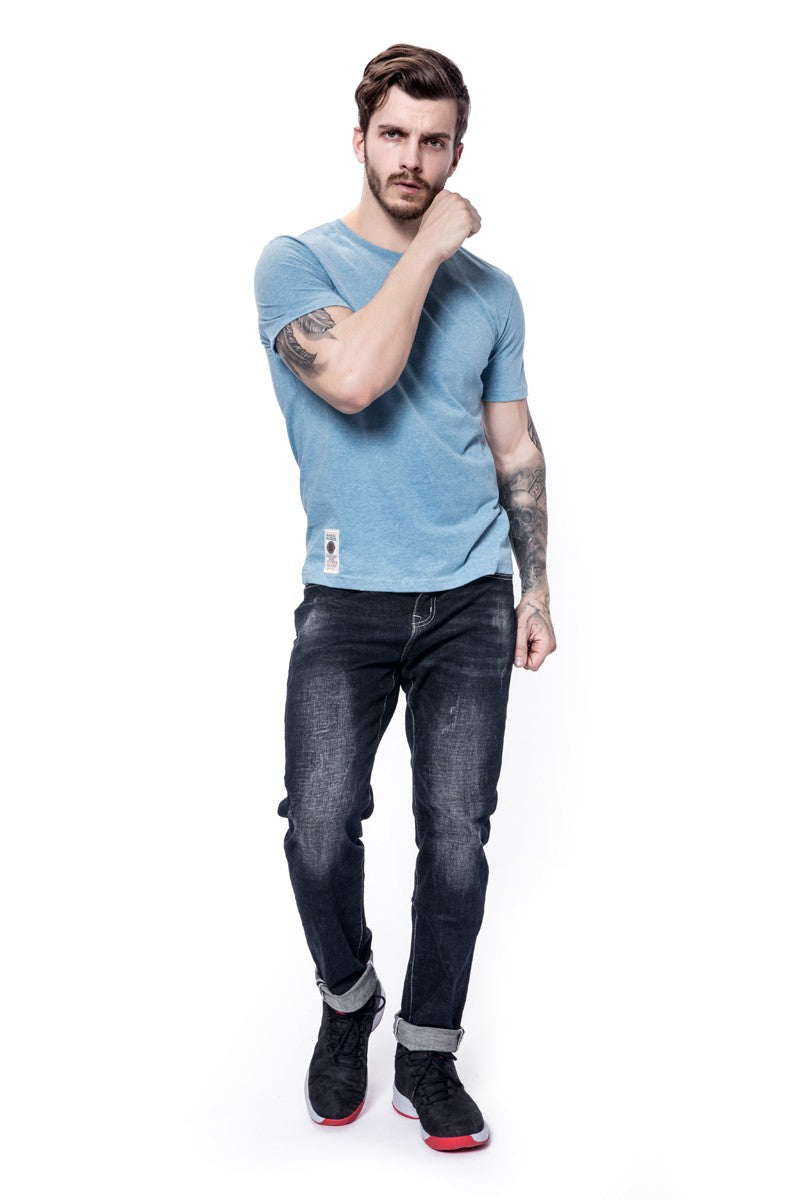Camiseta masculina de algodão cor sólida t camisa masculina causal o-pescoço