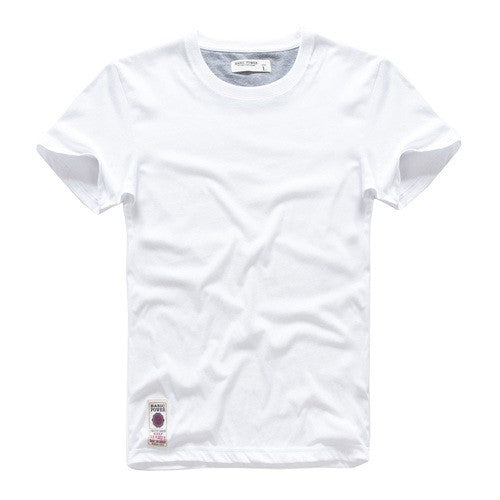 Camiseta masculina de algodão cor sólida t camisa masculina causal o-pescoço