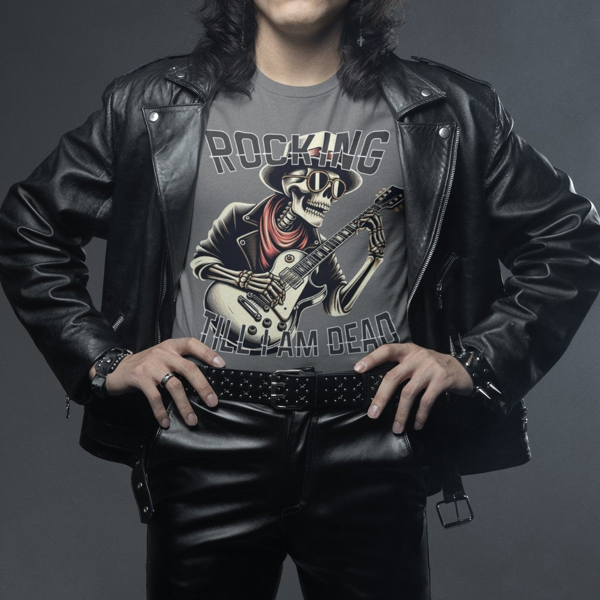 Camiseta Masculina GuGi Rocking Esqueleto Rockeiro Caveira Tocando Guitarra