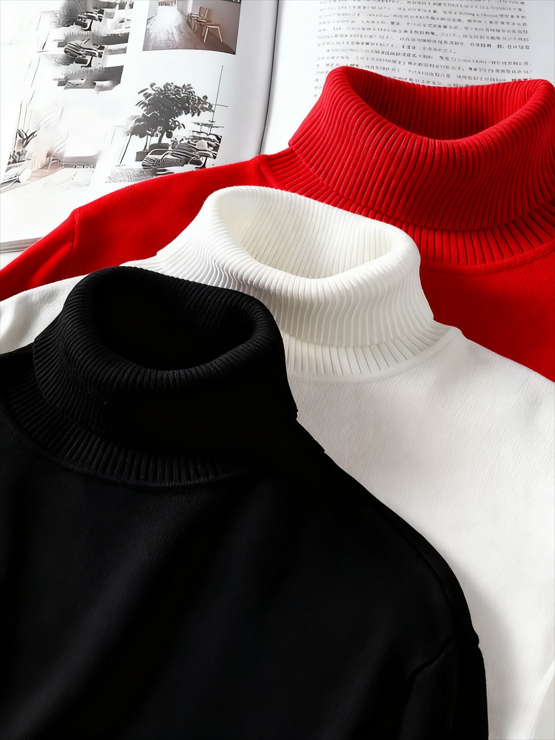 3 maglioni Pescara da uomo a collo alto - Maglioni invernali morbidi e caldi, top minimalisti