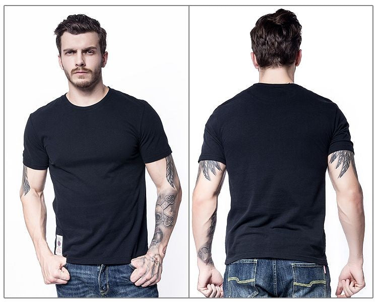 Camiseta masculina de algodão cor sólida t camisa masculina causal o-pescoço