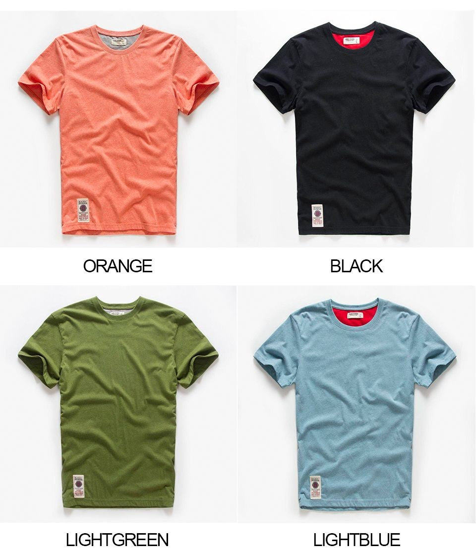 Camiseta masculina de algodão cor sólida t camisa masculina causal o-pescoço