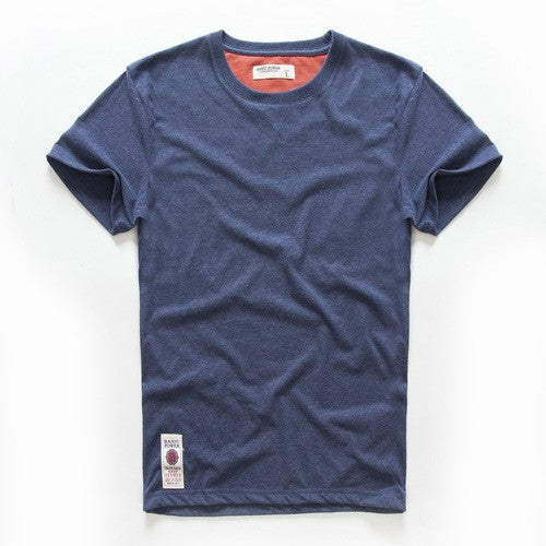Camiseta masculina de algodão cor sólida t camisa masculina causal o-pescoço