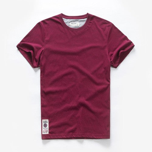 Camiseta masculina de algodão cor sólida t camisa masculina causal o-pescoço