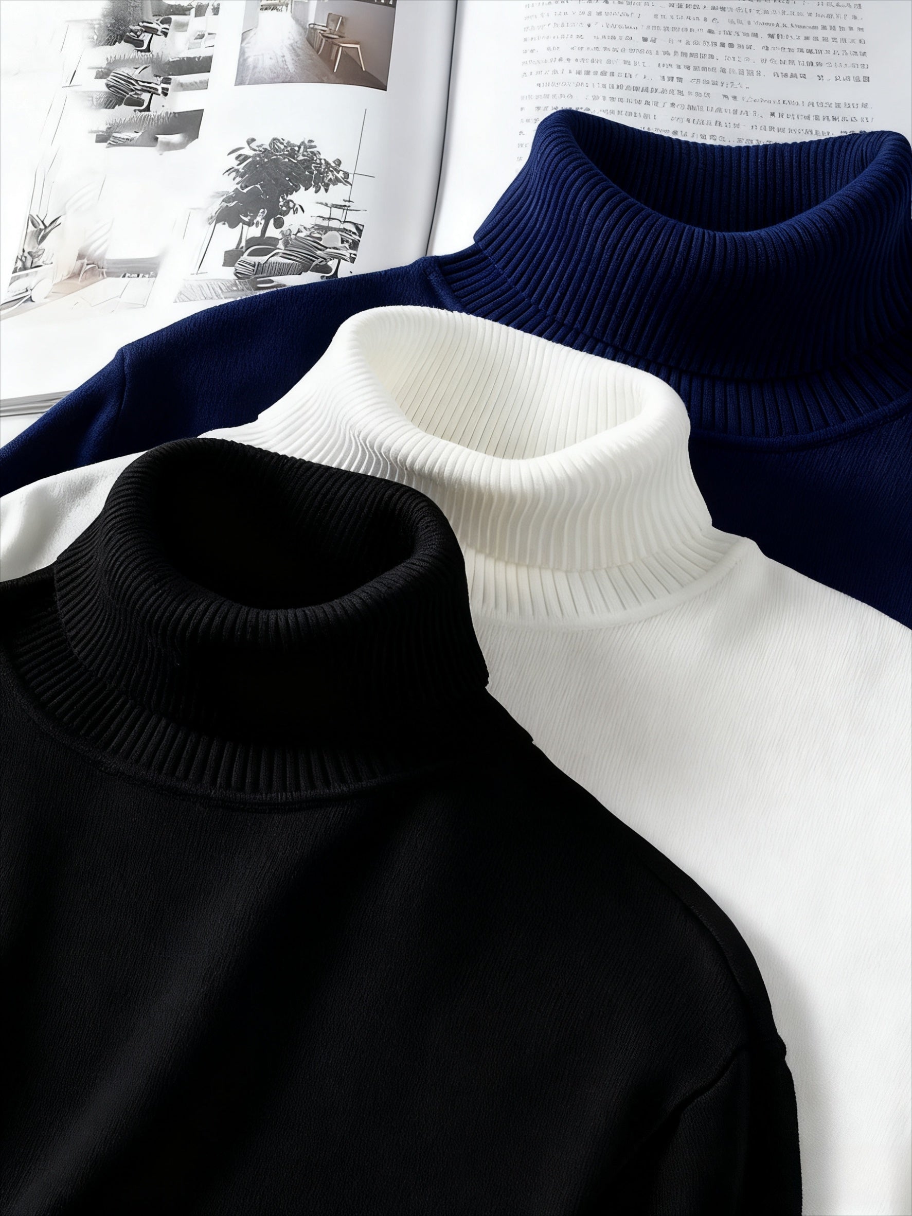 3 maglioni Pescara da uomo a collo alto - Maglioni invernali morbidi e caldi, top minimalisti