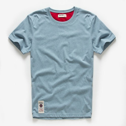 Camiseta masculina de algodão cor sólida t camisa masculina causal o-pescoço