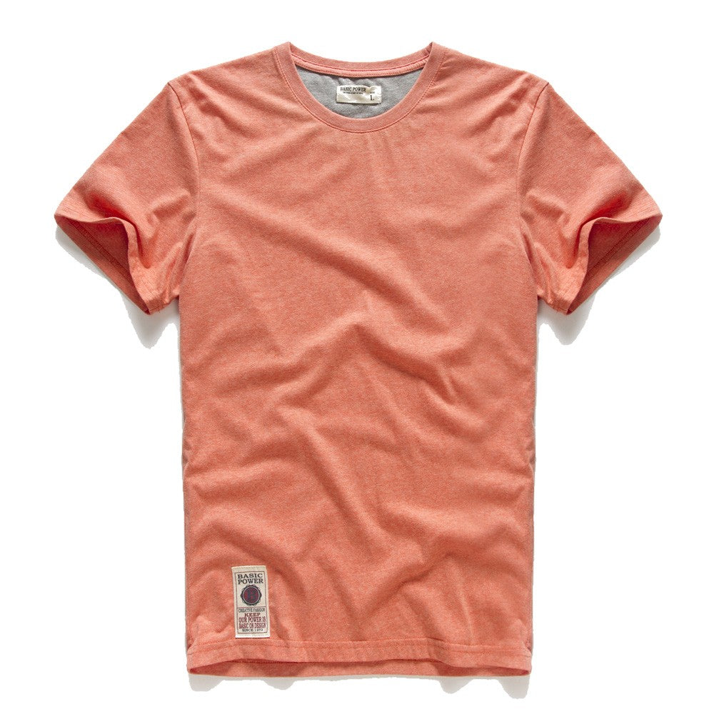 Camiseta masculina de algodão cor sólida t camisa masculina causal o-pescoço