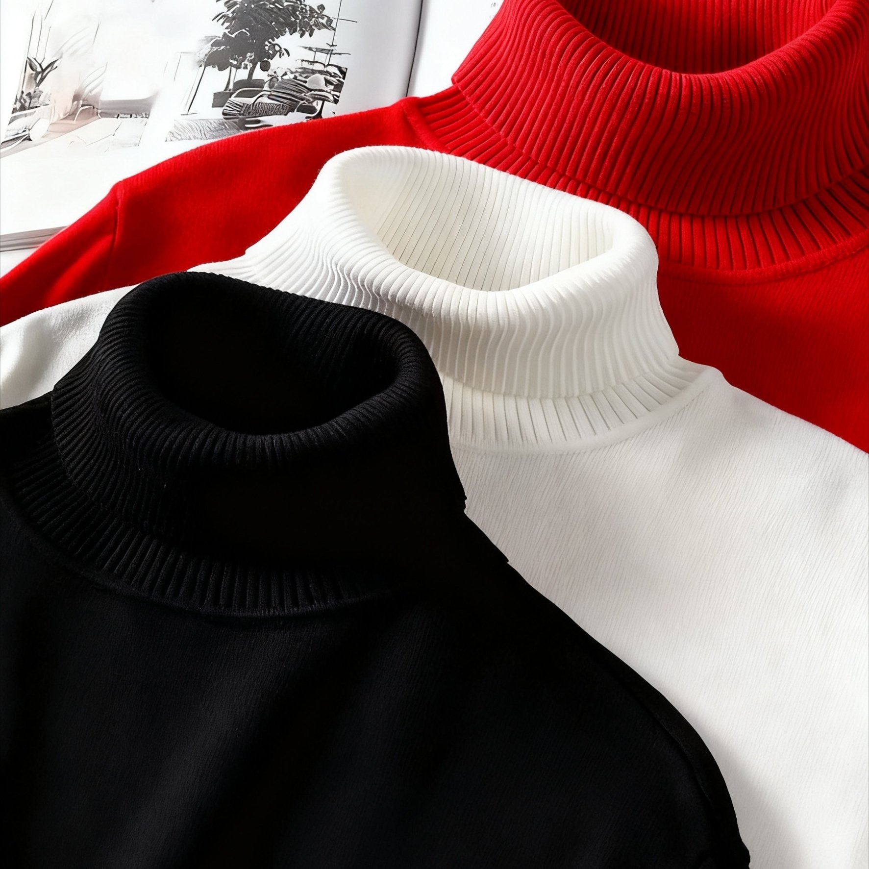 3 maglioni Pescara da uomo a collo alto - Maglioni invernali morbidi e caldi, top minimalisti