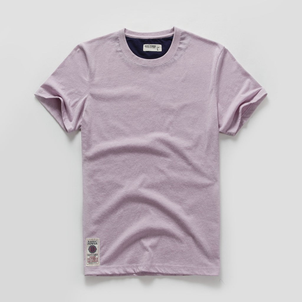 Camiseta masculina de algodão cor sólida t camisa masculina causal o-pescoço