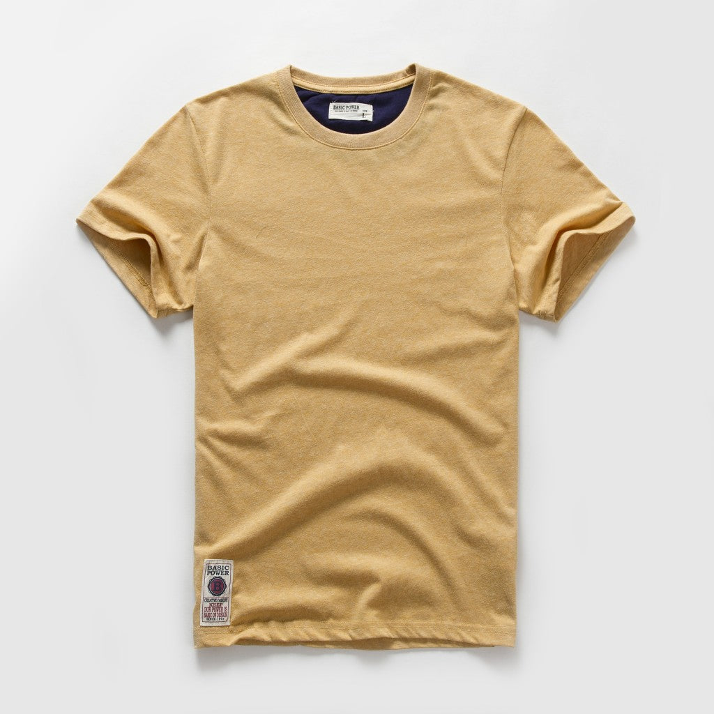 Camiseta masculina de algodão cor sólida t camisa masculina causal o-pescoço