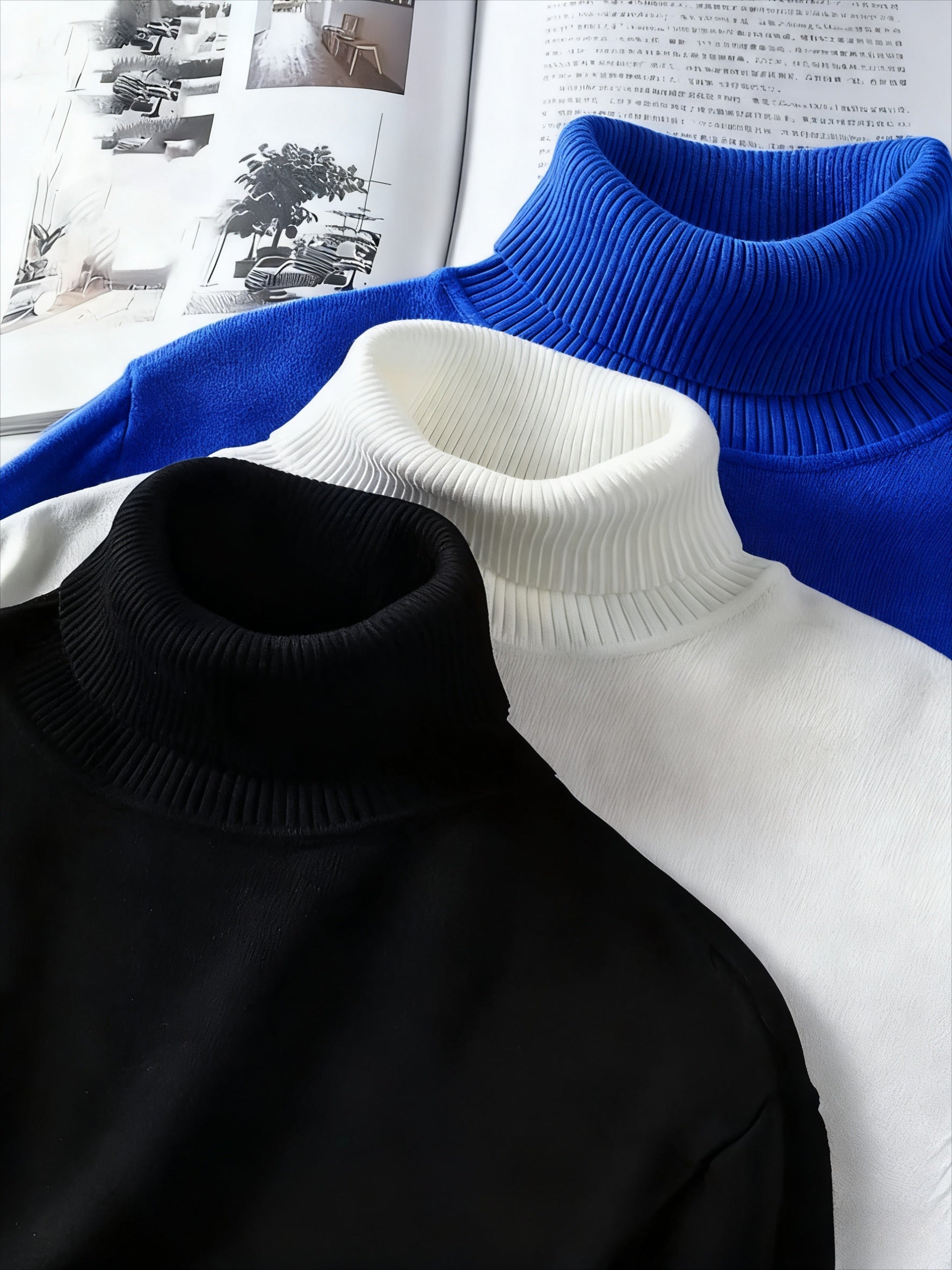 3 maglioni Pescara da uomo a collo alto - Maglioni invernali morbidi e caldi, top minimalisti