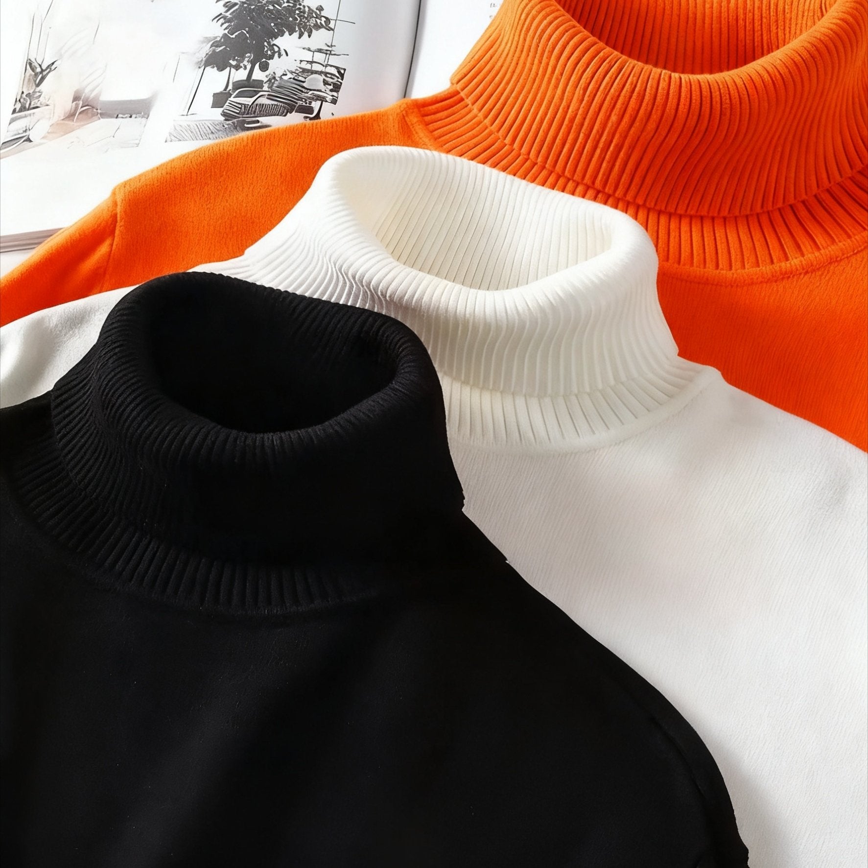 3 maglioni Pescara da uomo a collo alto - Maglioni invernali morbidi e caldi, top minimalisti