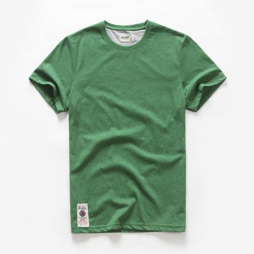 Camiseta masculina de algodão cor sólida t camisa masculina causal o-pescoço